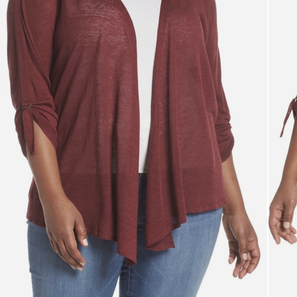 NIC+ZOE Burgundy Open-Front Cardigan Plus Size 1X - Picture 5 of 8
